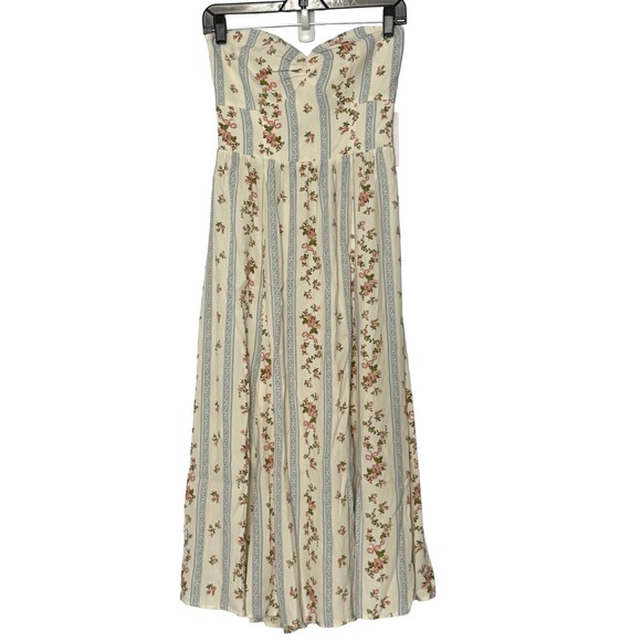 Reformation Surrey Aymeline Floral Stripe Sweetheart Strapless Midi Dress- 4